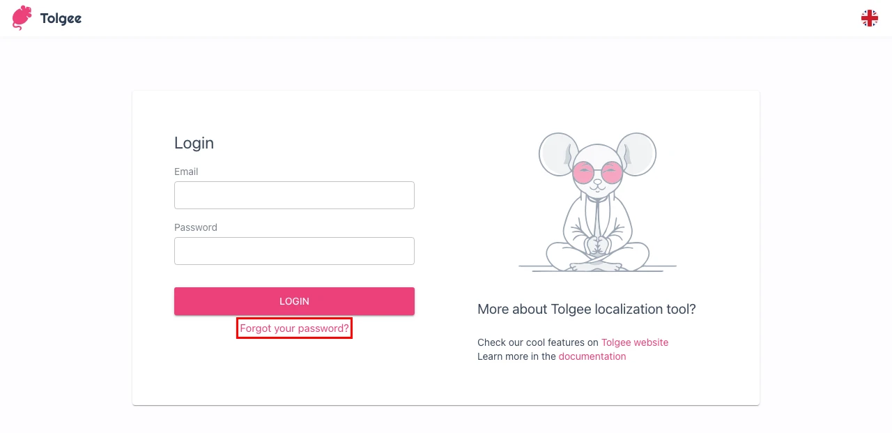 Forgot your password link on the login screen